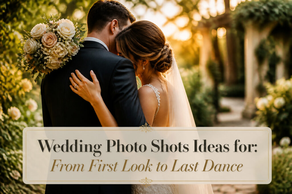 A couple kissing surrounded by guests and wedding party at a celebration.